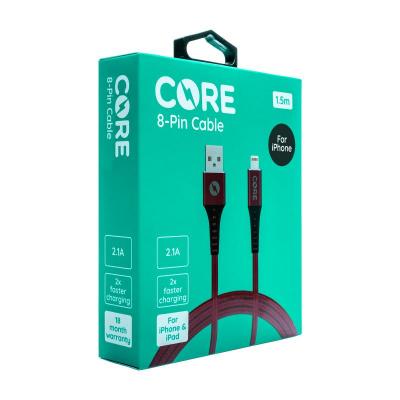 CORE 1.5M Braided 8-Pin Cable 2.1A Red