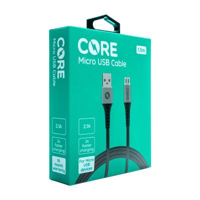 CORE 1.5M Braided Micro USB Cable 2.1A Grey