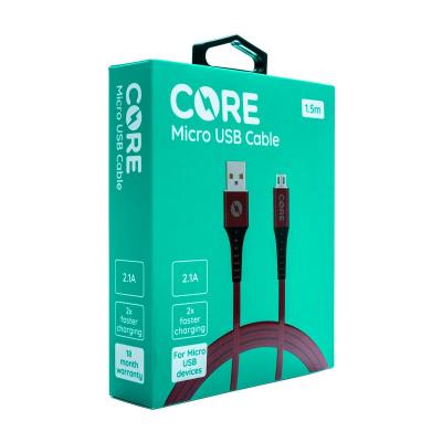 CORE 1.5M Braided Micro USB Cable 2.1A Red