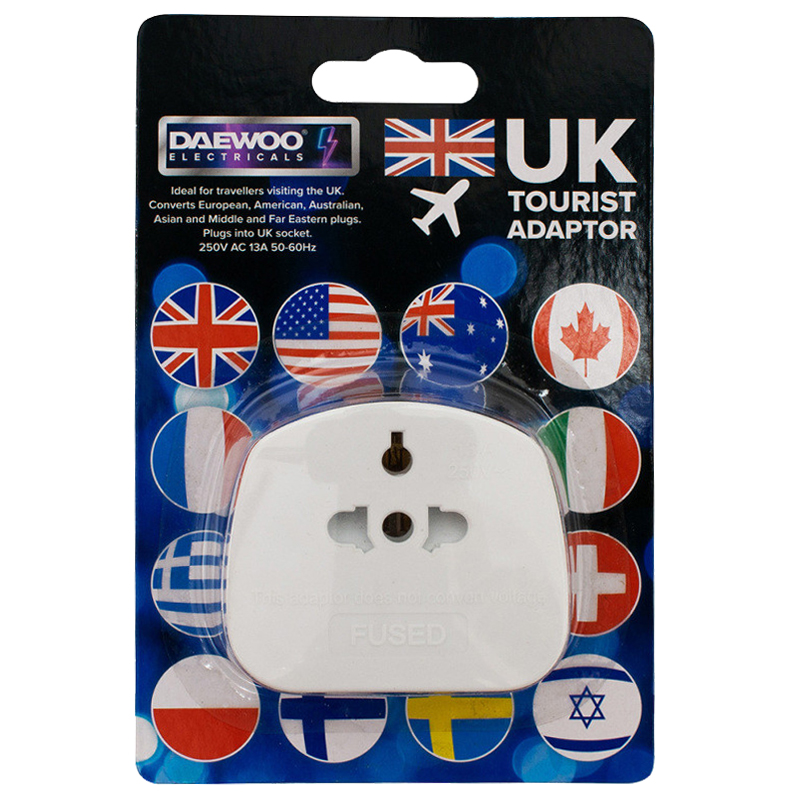 Daewoo UK Travel Plug Adapter, Wall Charger, 3 Pin Adapter, Tourist Adapter