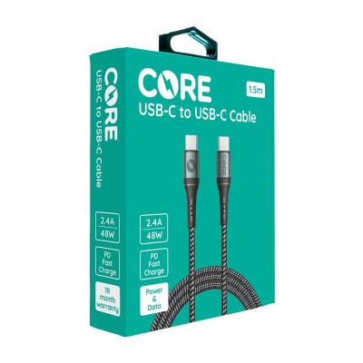 CORE Braided PD USB-C to USB-C Cable 1.5M 48W Dark Grey