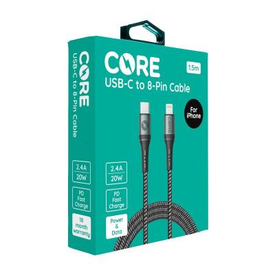 CORE Braided PD USB-C to 8-Pin Cable 1.5M 20W Dark Grey