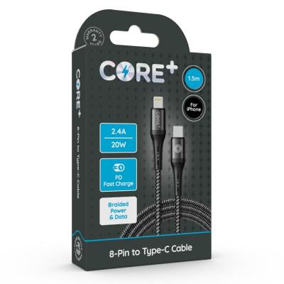 CORE+ 8-Pin to Type-C 1.5m Braided Grey 2.4A/20W