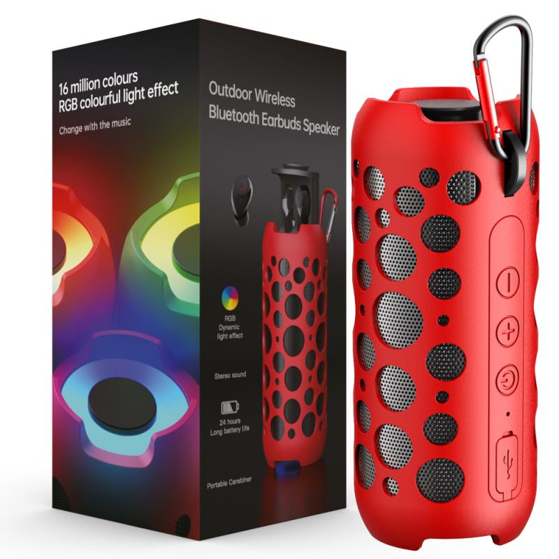 Outdoor Wireless Speaker with Earbuds Red