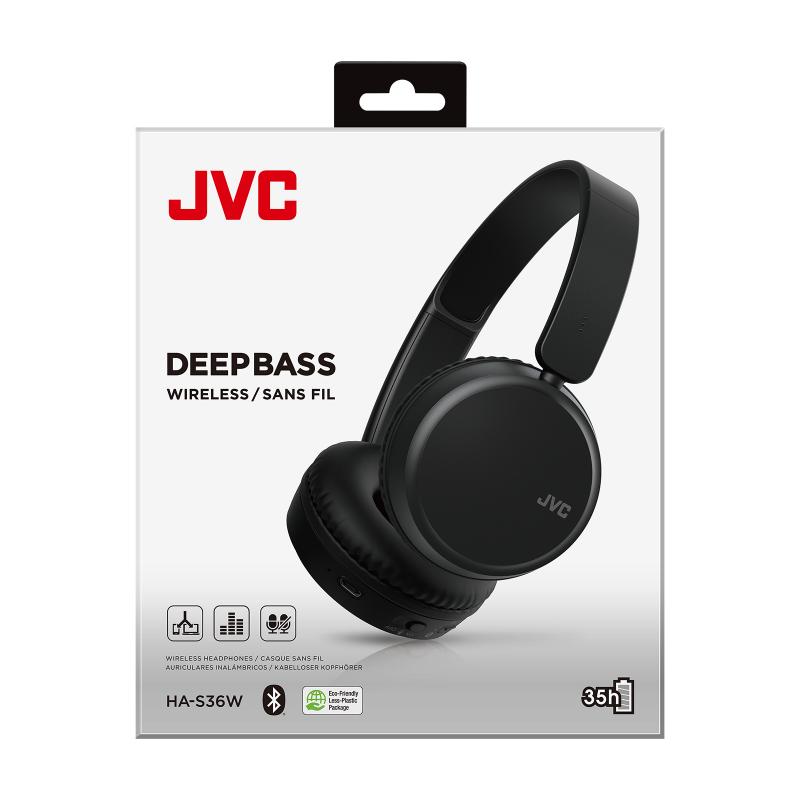 JVC Deep Bass Wireless Headphones Black HA S36W B U Core