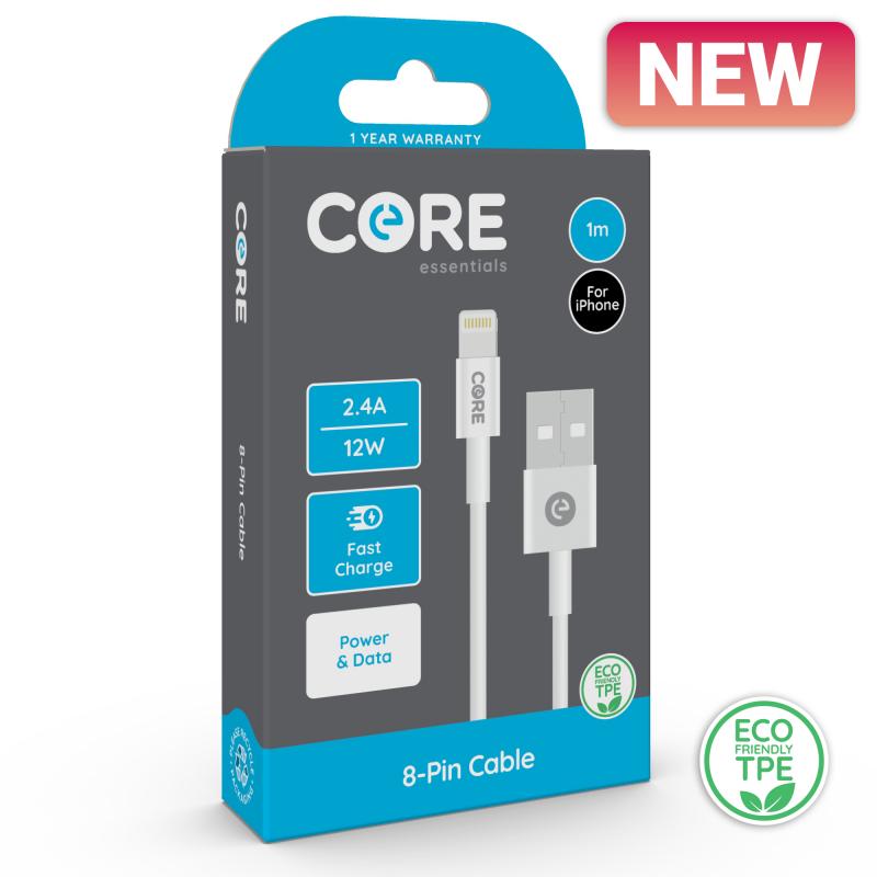 Core 8-Pin Cable 1m TPE White 2.4A/12W Fast Charge
