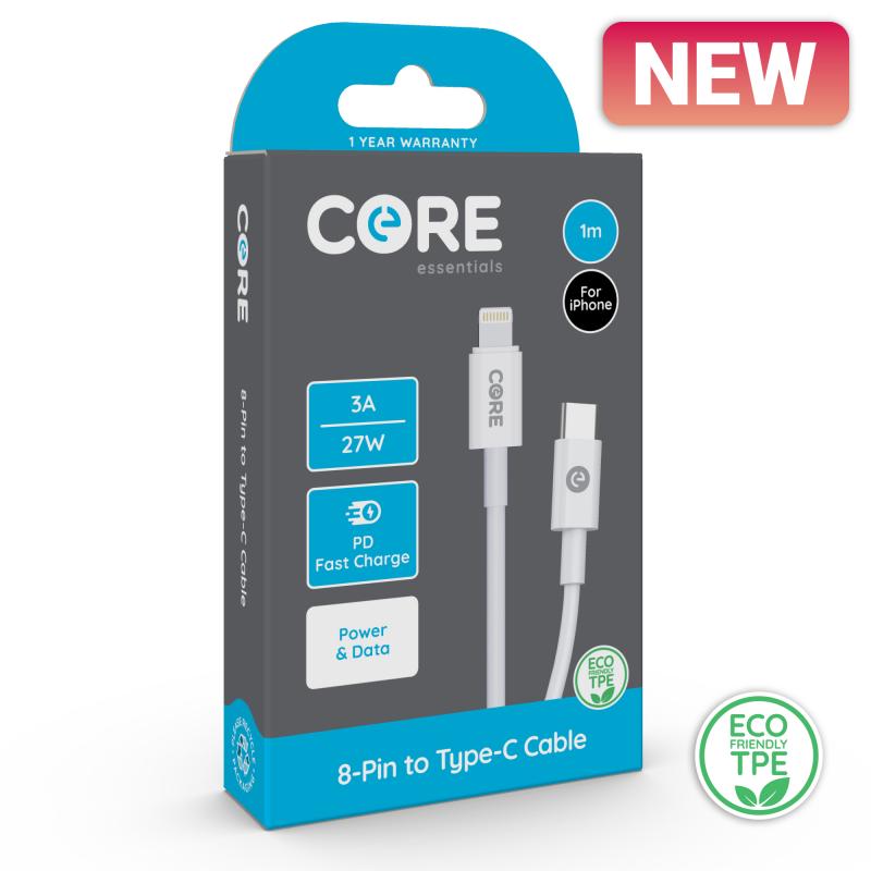 Core 8-Pin to Type-C Cable 1m TPE White 3A/27W PD