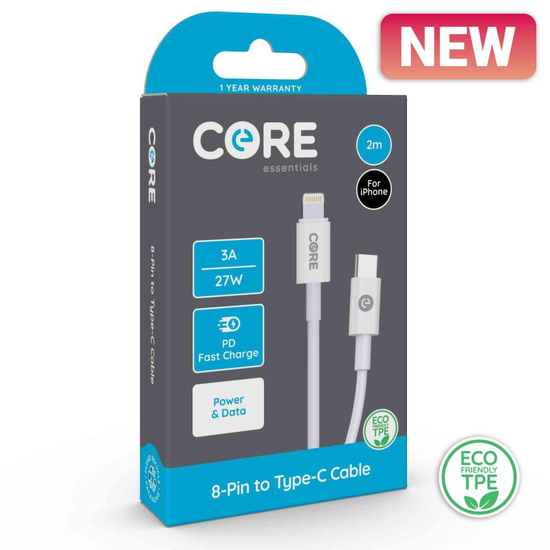 Core 8-Pin to Type-C Cable 2m TPE White 3A/27W PD