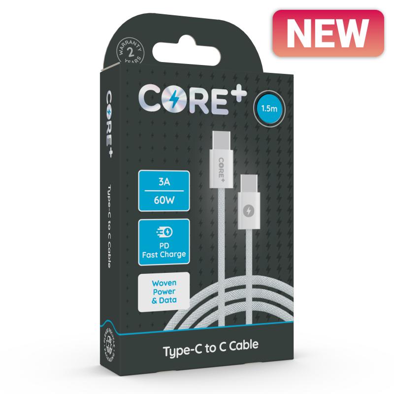 CORE+ Type-C to C  Cable 1.5m Woven White 3A/60W 