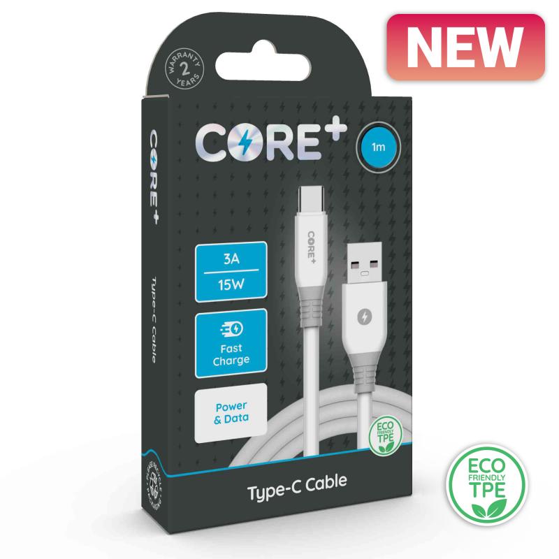 CORE+ Type-C Cable 1m TPE White 3A/15W Fast Charge