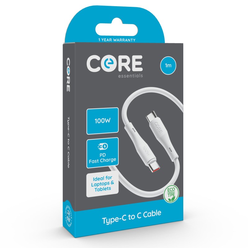 Core Type-C to C Cable 1m TPE White 5A 100W PD
