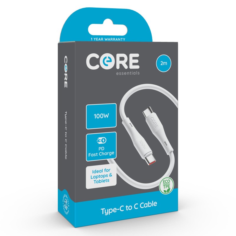 Core Type-C to C Cable 2m TPE White 5A 100W PD